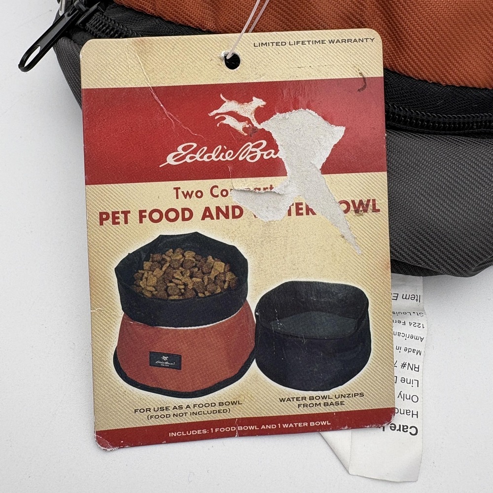 Eddie Bauer Pet Food & Water Bowl 2 Compartment Travel Orange Collapsible Nylon - Picture 3 of 5